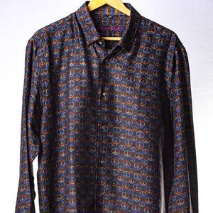 Visconti Black Men’s XL Peace Sign Shirt – Rainbow Cuff, Designer Button-Up